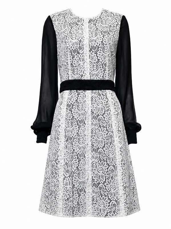 【新品DRESS 112】バイカラーレース切替Aラインミニドレス ブラック【PINKO】